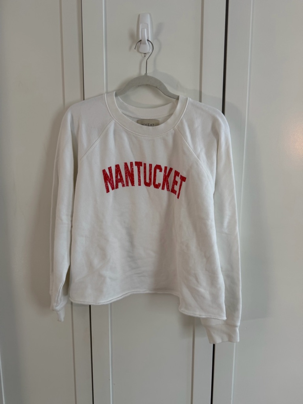 White Crewneck Sweatshirt with Red Nantucket Lettering